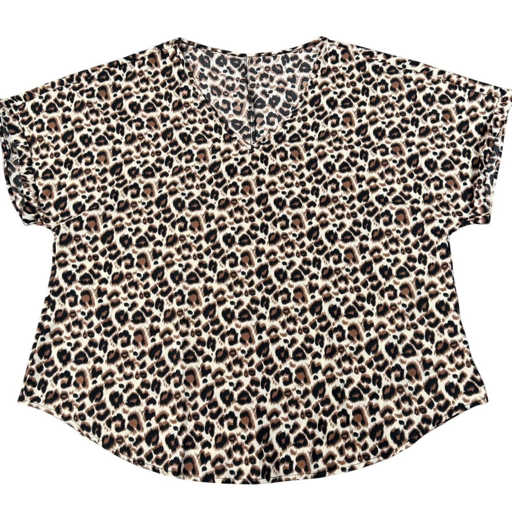Hapsho‎ 1XL Curve Leopard Print V Neck Short Sleeve Top Tunic Trendy